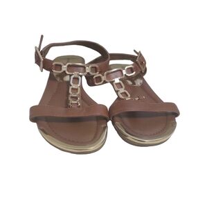 Marc Fisher Maribell T-Strap Sandals size 6 Brown Gold